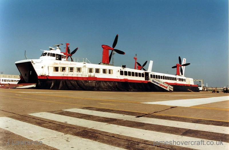The SRN4 with Hoverspeed in Dover with a new livery - The Princess Anne (GH-2007) at Dover (submitted by Pat Lawrence).